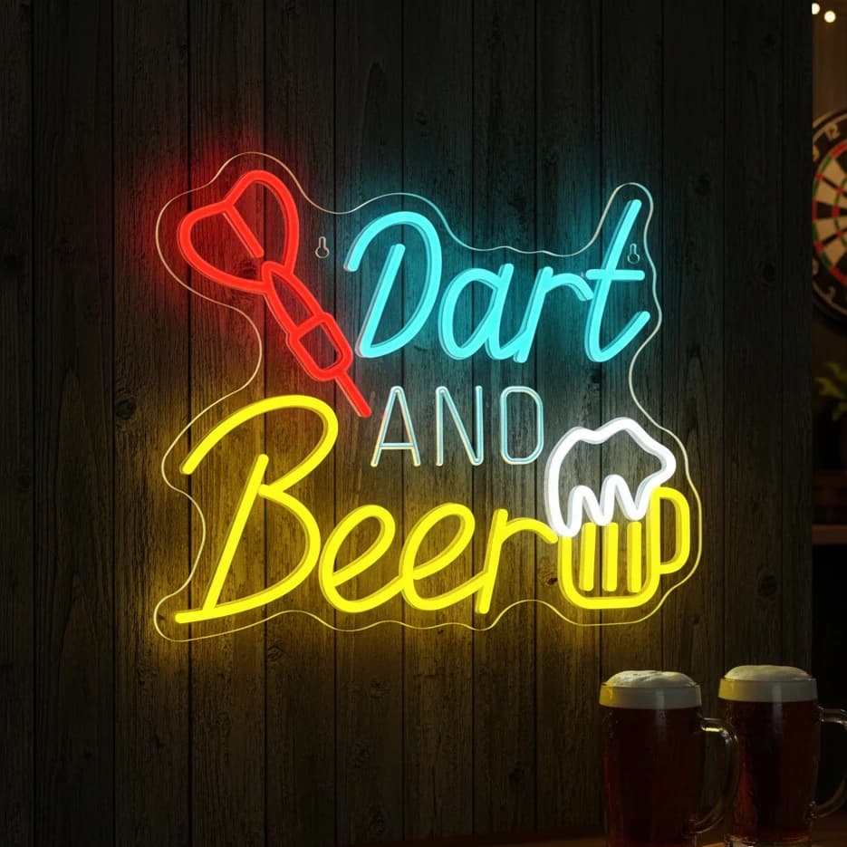 Insegne al Neon LED per Freccette e Birra - Divertente Illuminazione da Parete per Bar con Design a Bersaglio e Boccale | Decorazione Perfetta per Sala Giochi, Pub, Man Cave, Bar Domestico