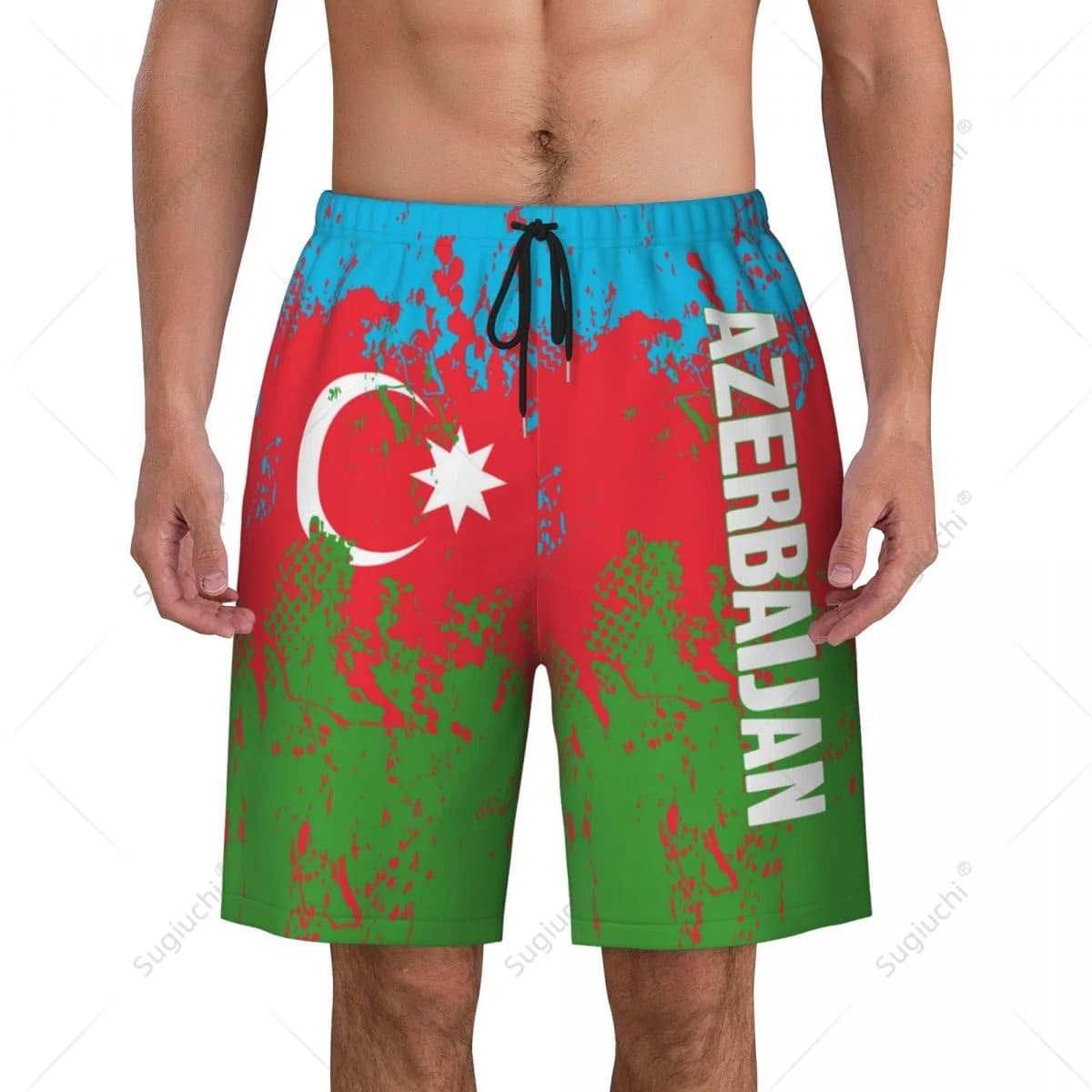Pantaloni da spiaggia con bandiera dell'Azerbaigian da uomo, pantaloncini da surf, ragazzi, calcio, ciclismo, costumi da bagno, corsa, poliestere