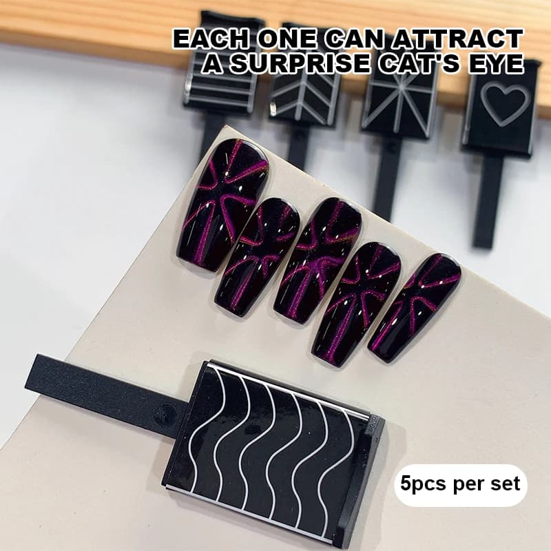 KANIU 5 Pezzi Piastre Magnetiche Quadrate Multimotivo Effetto Occhio di Gatto Ultra Potenti per Decorazioni Unghie in Gel