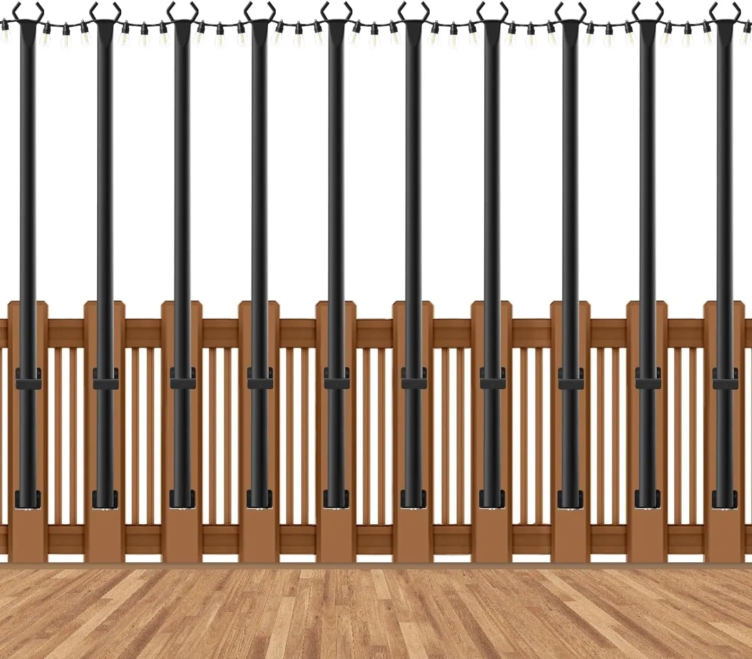 Set di 10 Pali per Luci da Esterno da 1,5 m con Clip di Fissaggio per Terrazza, Recinzione, Giardino, Cortile, Muro, Bistrot - Pali Metallici Sospesi