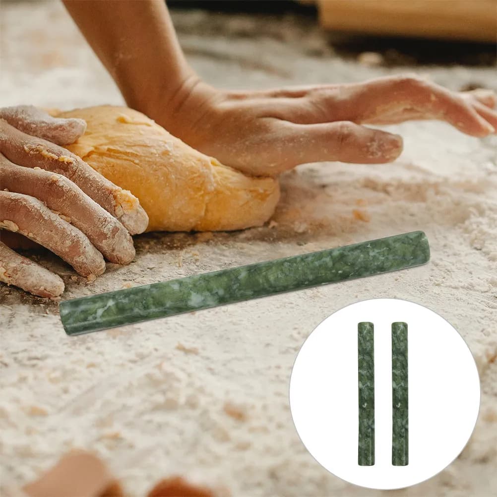 Set di 2 Mattarelli in Marmo Naturale Antiaderenti, Rullo per Impasto in Giada per Pizza, Pasticceria, Ravioli, Cucina, 21 Cm