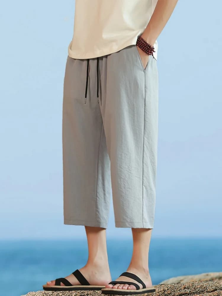 Ice Silk Summer Shorts Men's Loose Fit Thin Beach Pants Casual Straight Leg Trousers Quick Dry Youth Active Style Pure Color