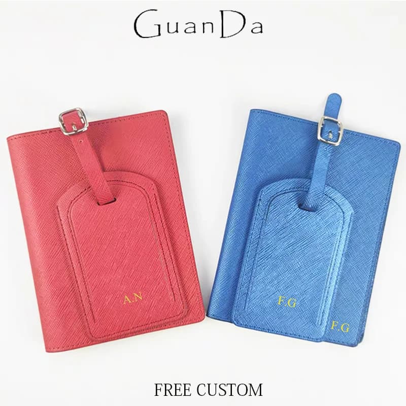 Iniziali personalizzate porta passaporto da viaggio Set moda lusso portatile etichetta per bagagli custodia per passaporto in pelle viaggio accessori essenziali