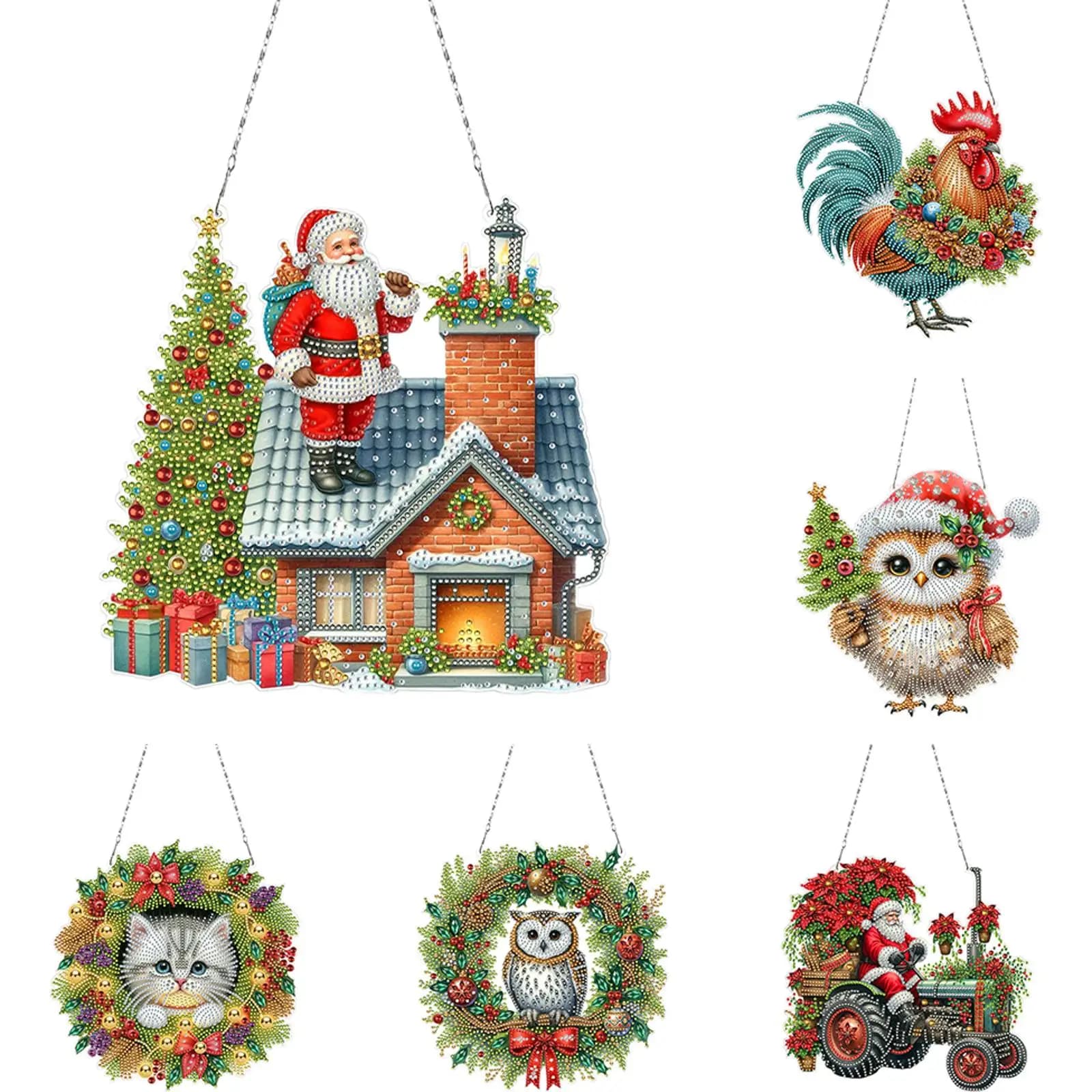 2D Flat Christmas DIY Hanging Diamond Art Kits Diamond Painting Set Diamond Art Acrylic Pendant DIY Home Decor Hanging Charm