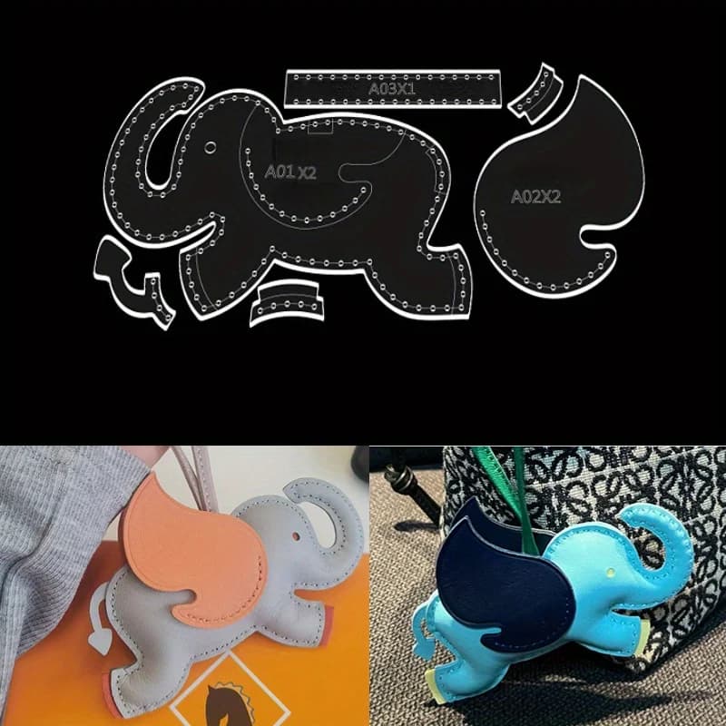 Set di 6 Pezzi, Modello per Cucito a Forma di Elefante Cartoon, Pendente per Borsa, Template in Acrilico per Lavorazione del Cuoio Fai-da-Te