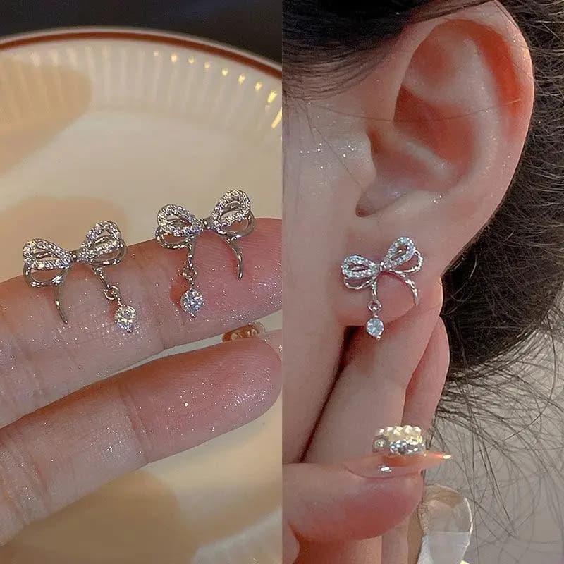 Tendenza elegante lega bowknot zircone piccoli orecchini a bottone fascino coreano chic donne piercing di cristallo gioielli per adolescenti