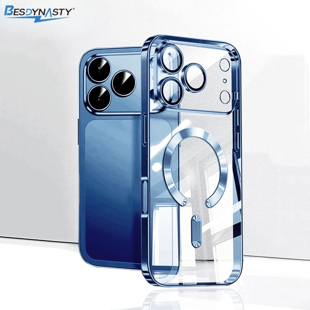Custodia Magnetica Trasparente con Protezione Lente Fotocamera per iPhone 17 Air 16 15 14 13 12 Pro Max Compatibile con MagSafe