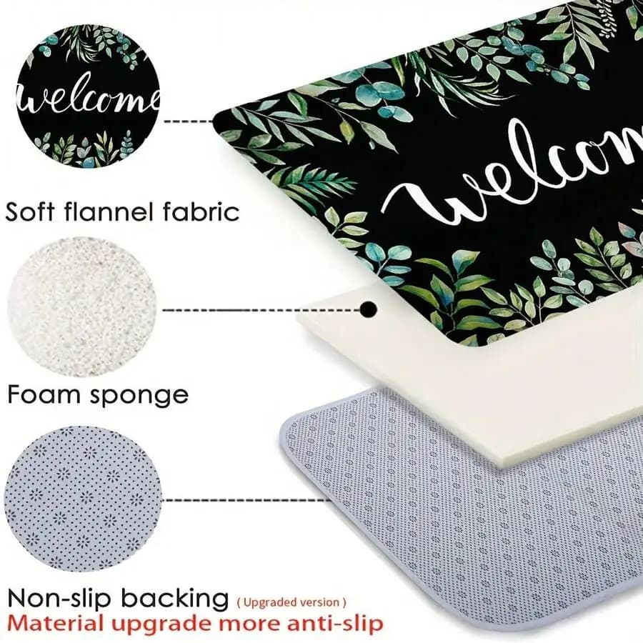 Green Leaves Printed Non-Slip Washable Doormat For Entrance Bathroom Floor