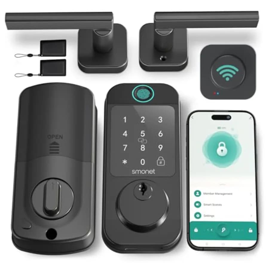 Serratura Intelligente Senza Chiave con Maniglia - SMONET WiFi, Impronta Digitale, Controllo Remoto tramite App, Bluetooth per Porta d'Ingresso