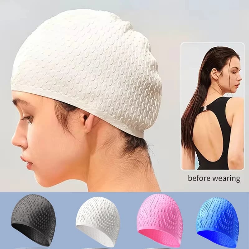 Cuffia da Nuoto Impermeabile in Silicone con Stampa a Goccia, Unisex per Piscina e Spiaggia, 1 Pezzo, Cuffia alla Moda per Capelli Lunghi e Ricci