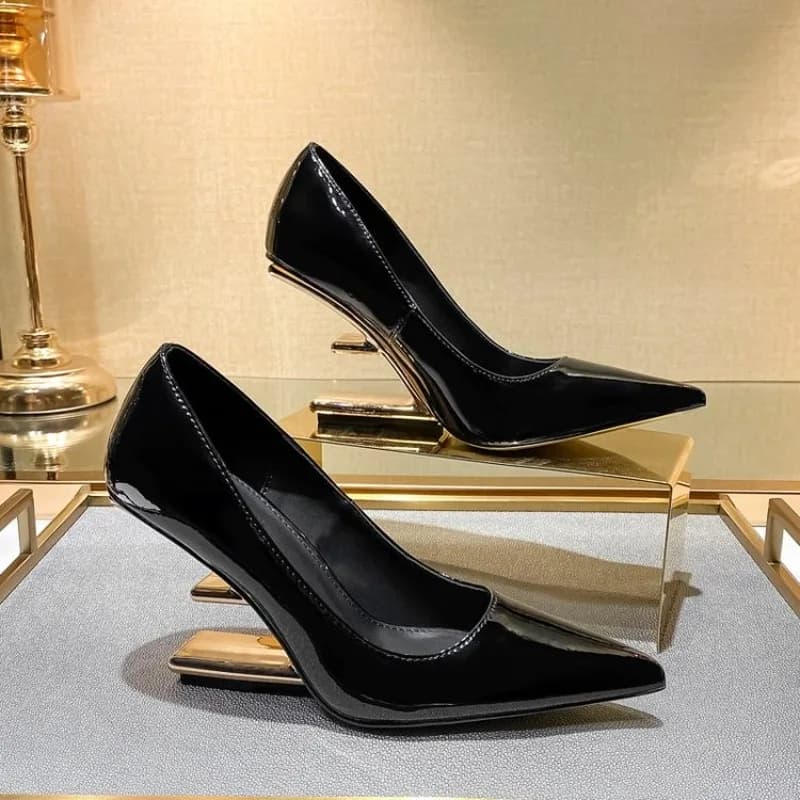2024 New Women Pumps Pointed Toe High Heels Ladies Letter Strange Heel Wedges Runway Party Wedding Dress Valentine Shoes