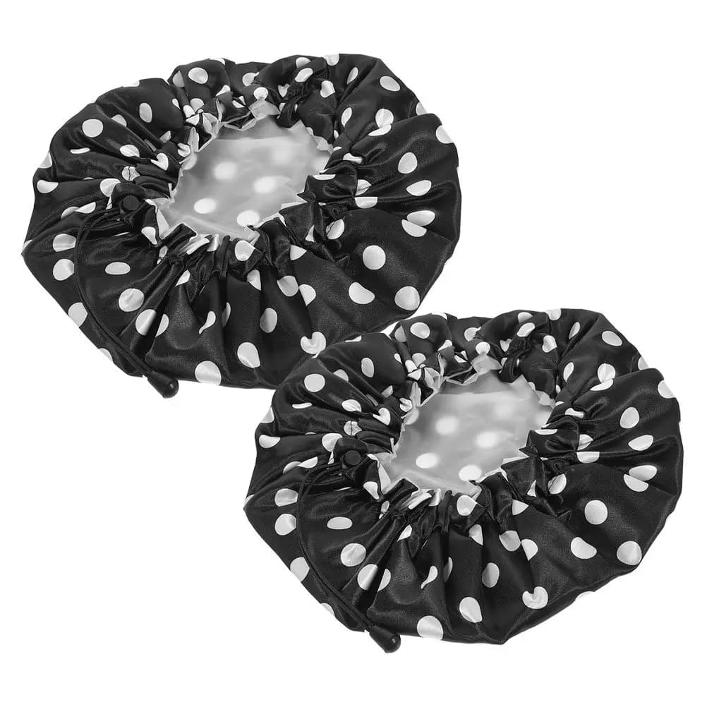 2 Pieces Large Shower Head for Women, Satin Bathroom Hat Reusable with Adjustable Elastic Headband, Waterproof for Long Hair