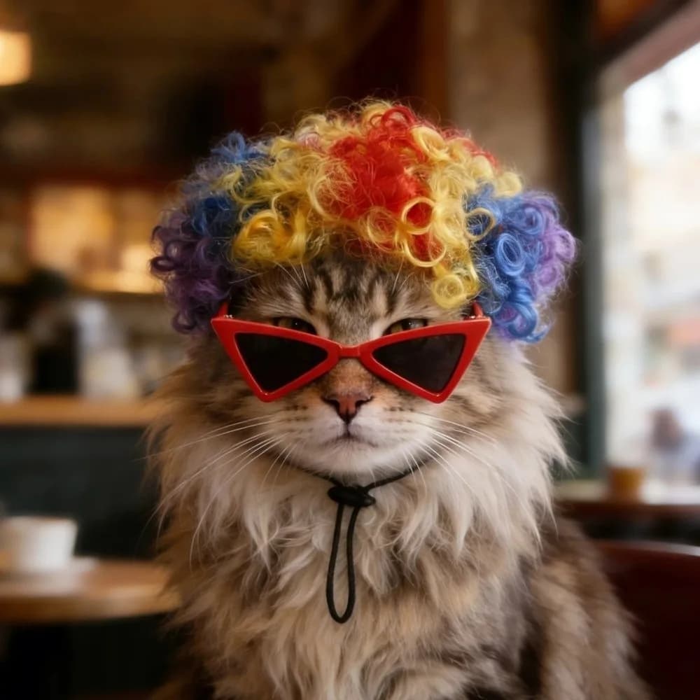 Adjustable Fit Pet Afro Wig with Glasses Clown's Hair Comfortable To Wear Dogs Cats Cosplay Wigs Reusable Cosplay Cat Fake Hair