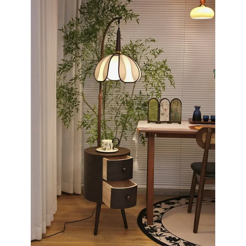 Floor lamp bedroom living room sofa retro French desk lamp walnut bedside table integrated shelf