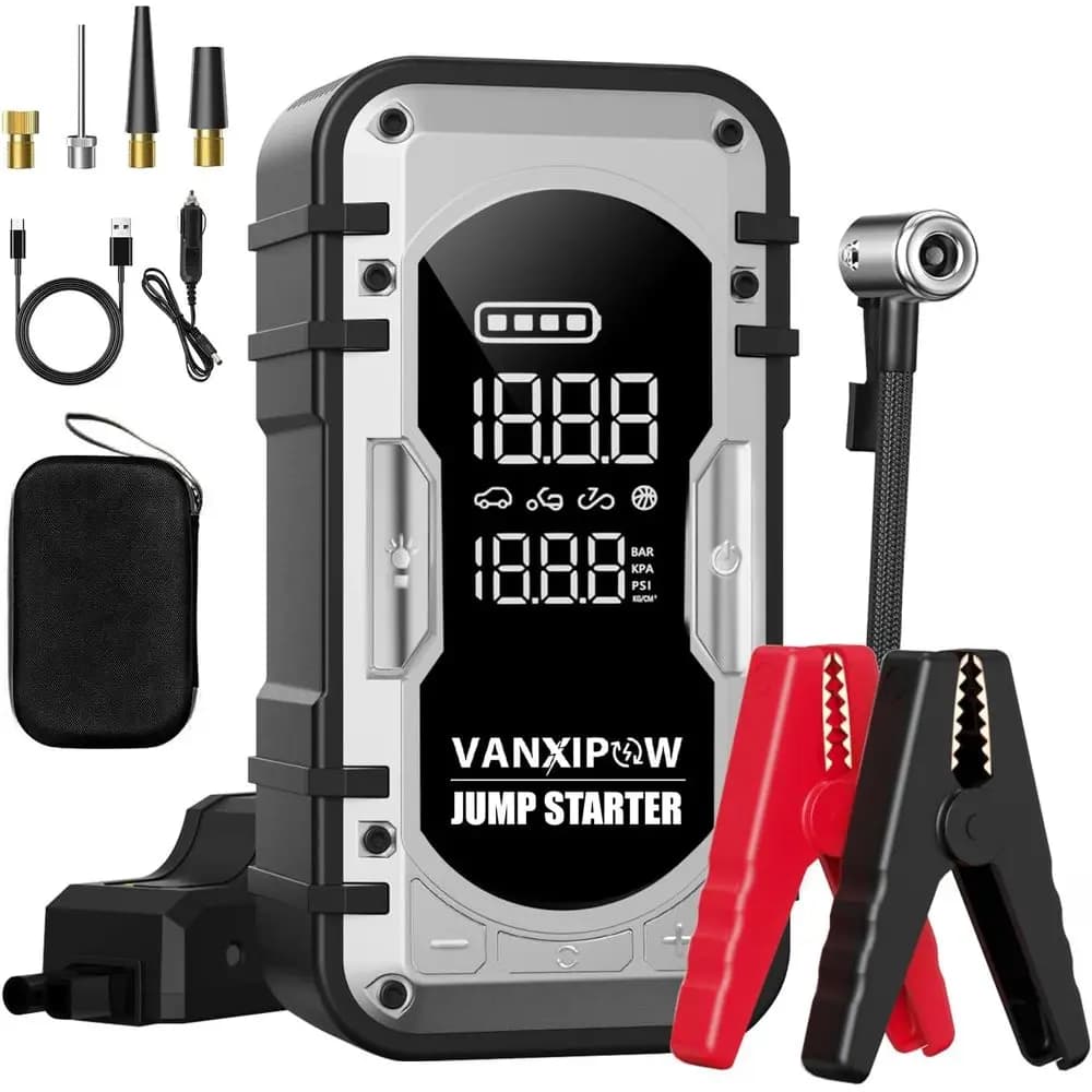 Avviatore d'Emergenza Portatile 4500A con Compressore d'Aria, 150PSI, Booster Batteria 12V, Luce LED, Power Bank