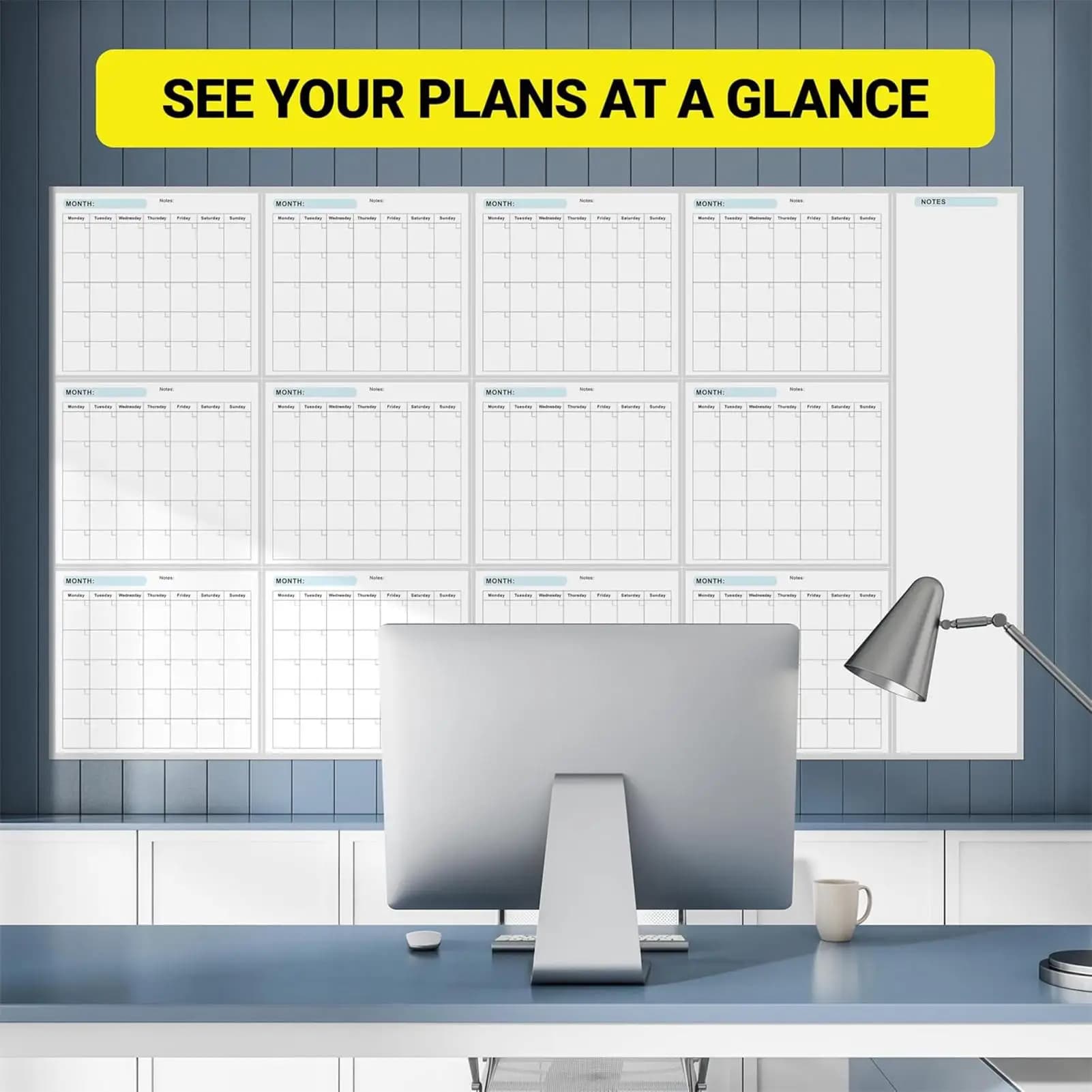 Dry Erase Yearly Whiteboard Calendar Erasable Yearly Planner enlarge widen practical Undated Yearly Calendar Bring a to-do list