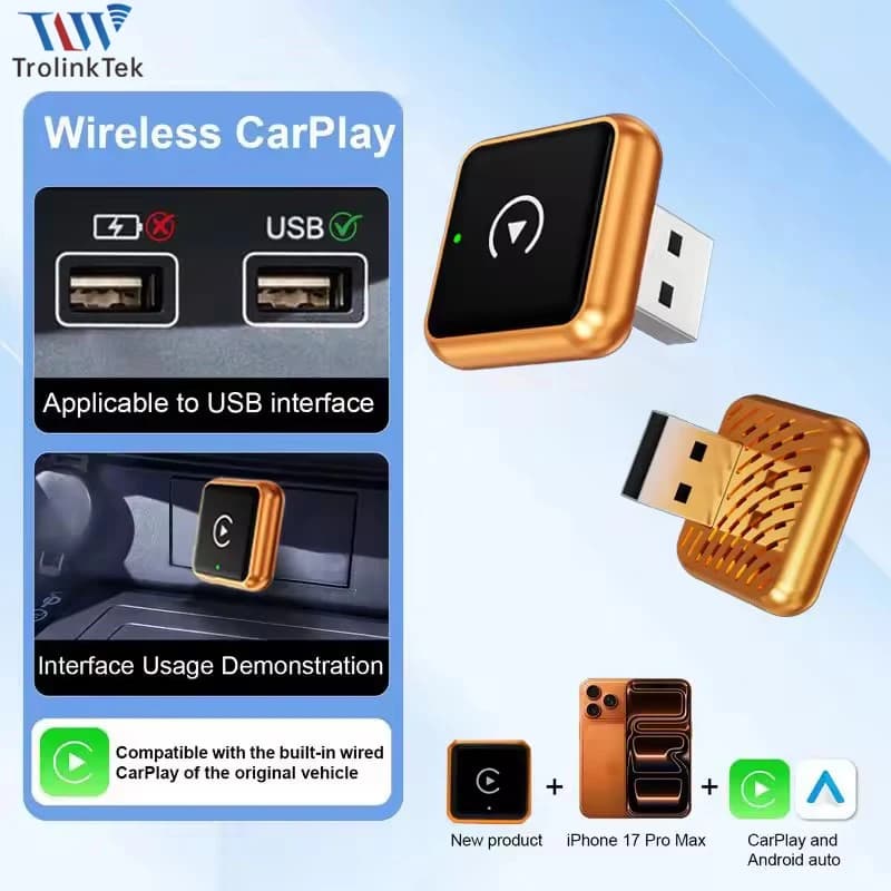 Adattatore Wireless 2in1 per CarPlay e Android Auto, Dongle 5.8Ghz WIFI 6 Plug & Play, Box Intelligente AI per VW Toyota Honda Kia Benz