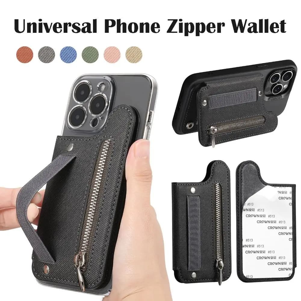 Borsa per carte per telefono in pelle PU con cinturino da polso Portafogli per telefono con blocco RFID Porta carte per telefono autoadesivo Accessori per telefoni