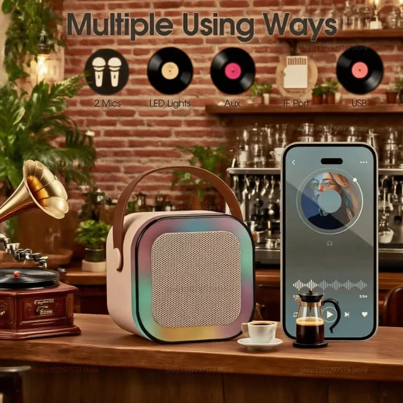 Macchina per karaoke Bluetooth Sistema di altoparlanti portatile 5.3 PA con 1-2 microfoni wireless per regali di canto per feste per bambini in famiglia a casa