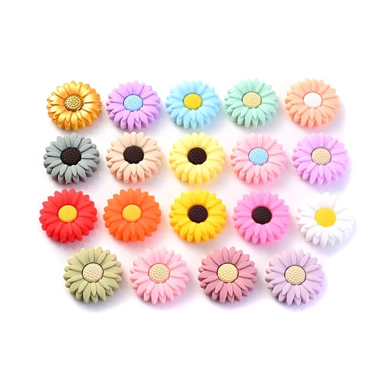 10Pc Food Grade Baby Massaggiagengive Bead 30mm Cartoon Fiore Silicone Bead Per Creazione di Gioielli FAI DA TE Collana di Dentizione Ciuccio Clip Catena