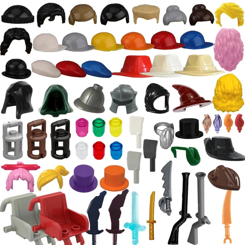 MOC Figure Accessori Building Blocks Cappello da baseball Berretto Cappello a cilindro Capelli Lanterna a mano Medievale Waffen Parte compatibile Giocattoli dei mattoni