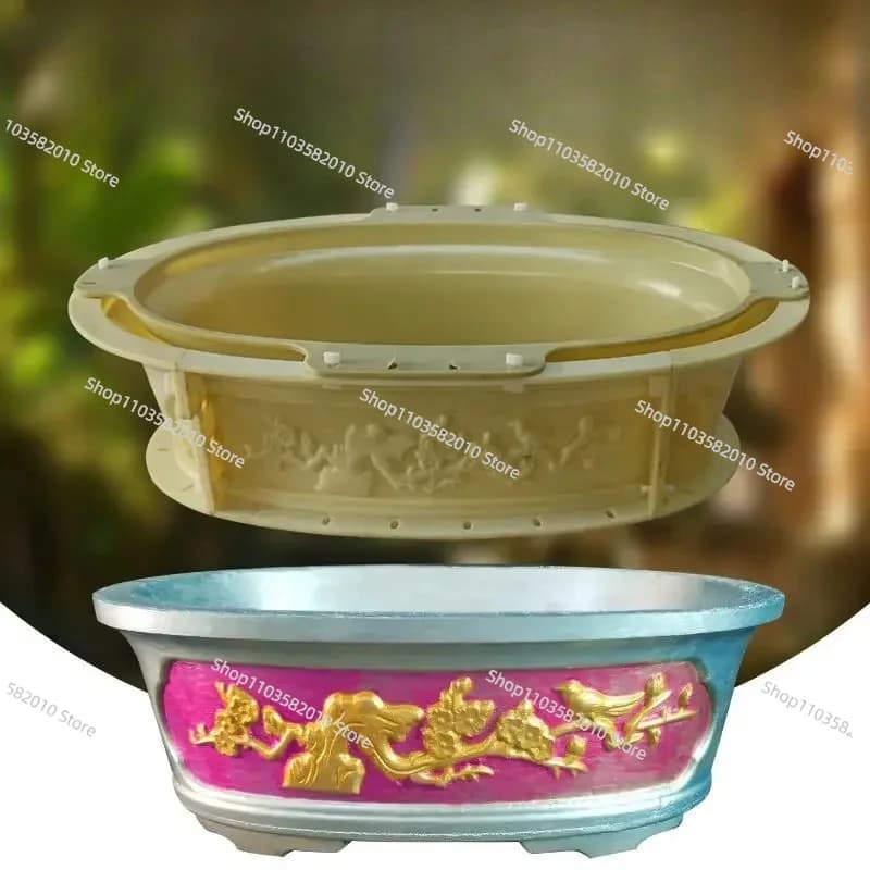 Reinforced Plastic Silicone Mold for Cement Vases, European Round Model for Bonsai and Large Plants, Creative Stamp for Planters