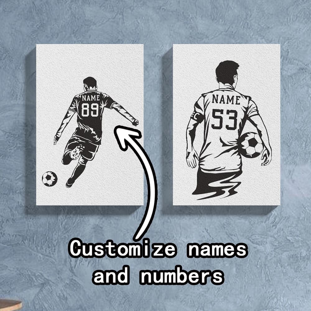 1PC giocatore di calcio nome personalizzabile stampa su tela per bambini arredamento camera da letto poster numero personalizzato calcio senza cornice pittura