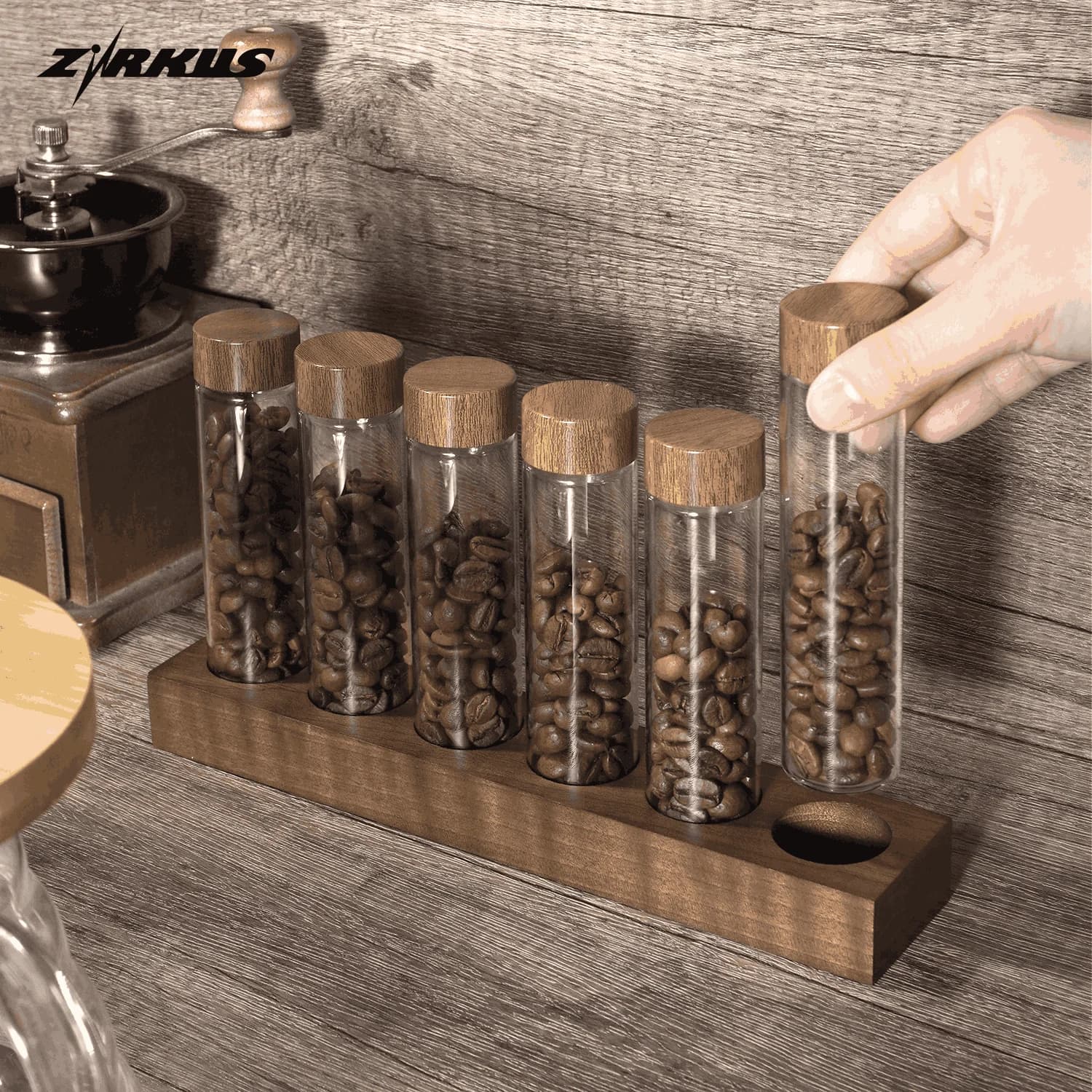 ZIRKUS Coffee Beans Storage Container Tube Display Rack Tea Bottle Glass Single Dose Espresso Accessory Coffeware Barista Tool