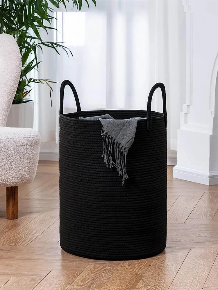 Cesto Portaoggetti in Cotone Intrecciato a Mano per Biancheria, Tappetini Yoga, Giocattoli, Coperte e Cuscini - Organizer per Camera da Letto in Tessuto Non Tessuto