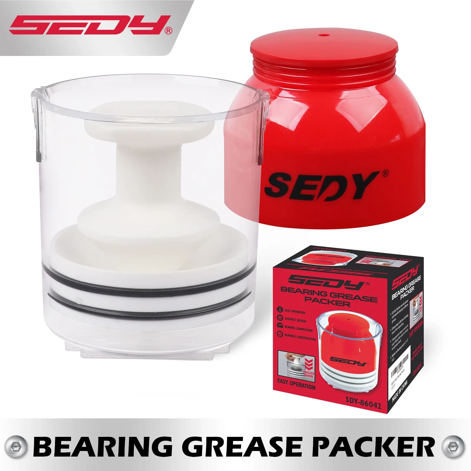 SEDY Premium Wheel Bearing Grease Packer Kit, Portable Handy Tool, Effortlessly Flushes Old Grease & Repacks Wheel Bearings