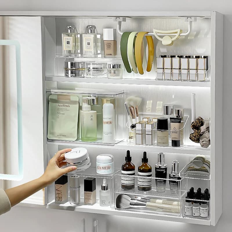 Scatola portaoggetti per il trucco per armadietto a specchio per bagno supporto per wc in acrilico porta cosmetici prodotti per la cura della pelle organizzatore per maschere