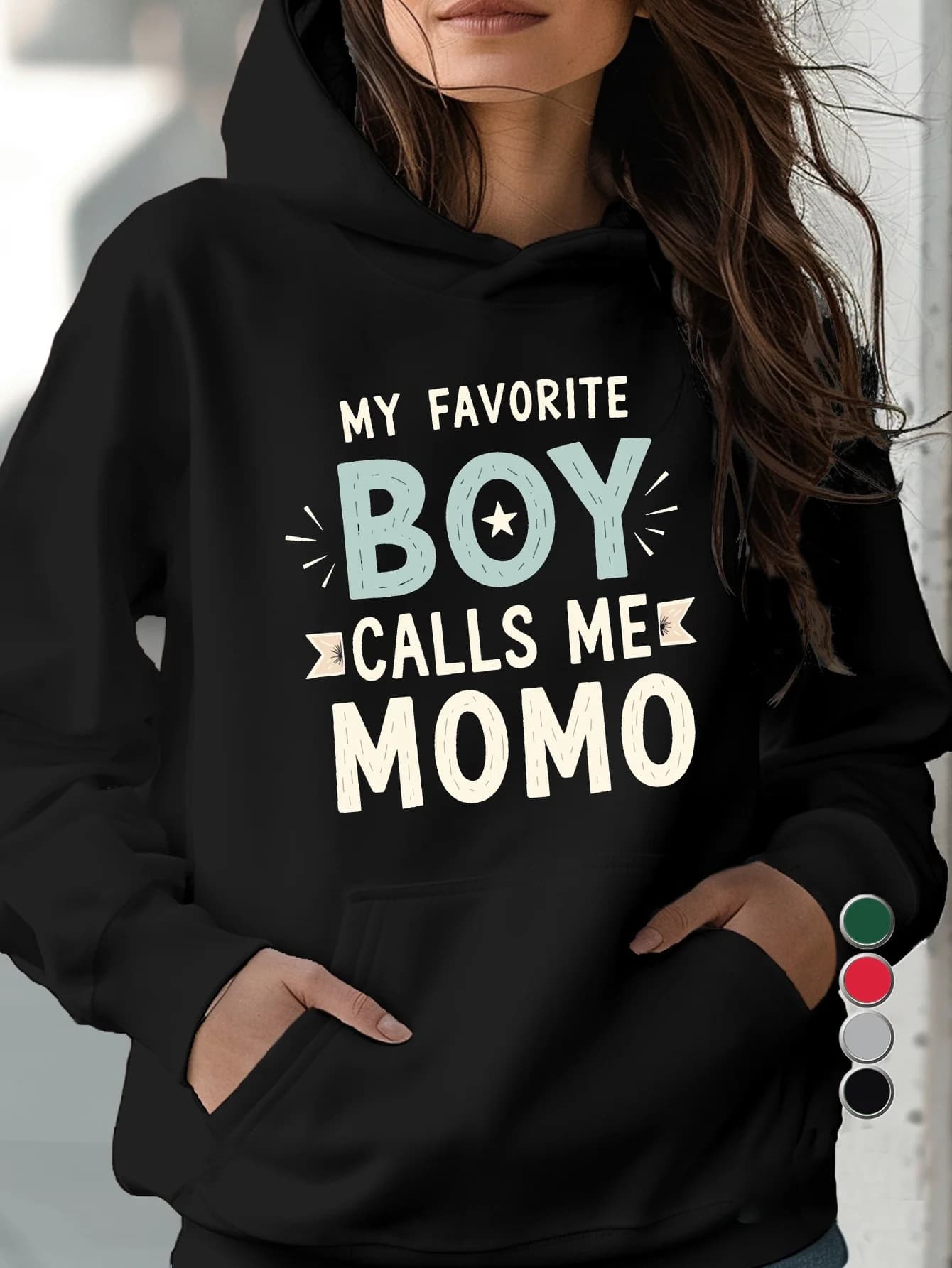 Felpa casual rossa da donna con motivo "Il mio preferito mi chiama Momo" - Maglione comodo, stile casual, design con testo vivace