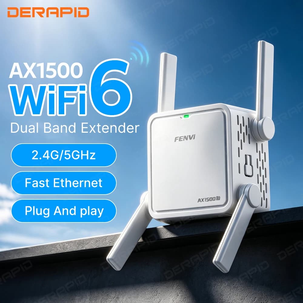 Ripetitore WiFi 6 AX1500Mbps Dual Band 2.4GHz 5GHz, Amplificatore di Segnale Wireless per Casa e Ufficio, Spina EU/US