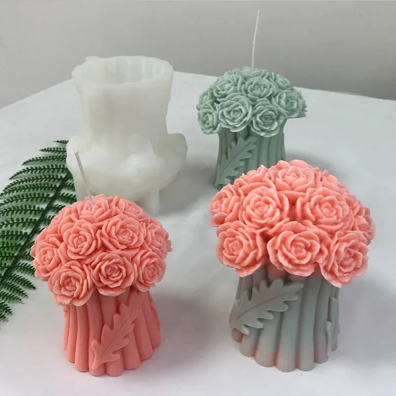 1 Pcs 3D Rose Bouquet Silicone Mold DIY Aromatherapy Plaster Resin Soap Candle Mould Handmade Craft Home Candle Making Supplies