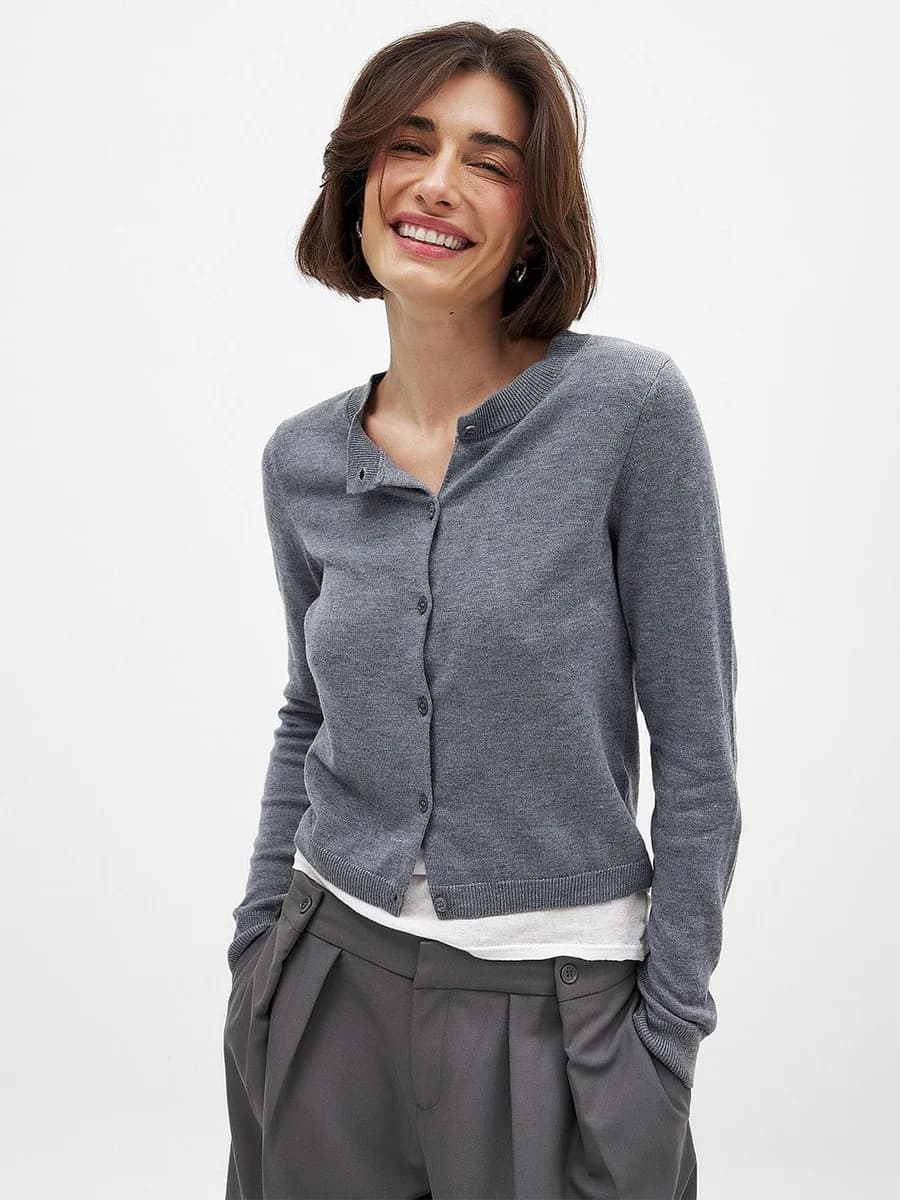 Cardigan in maglia tinta unita da donna Wolfeel, nuovo maglione sottile autunnale a girocollo, top in maglia a strato base