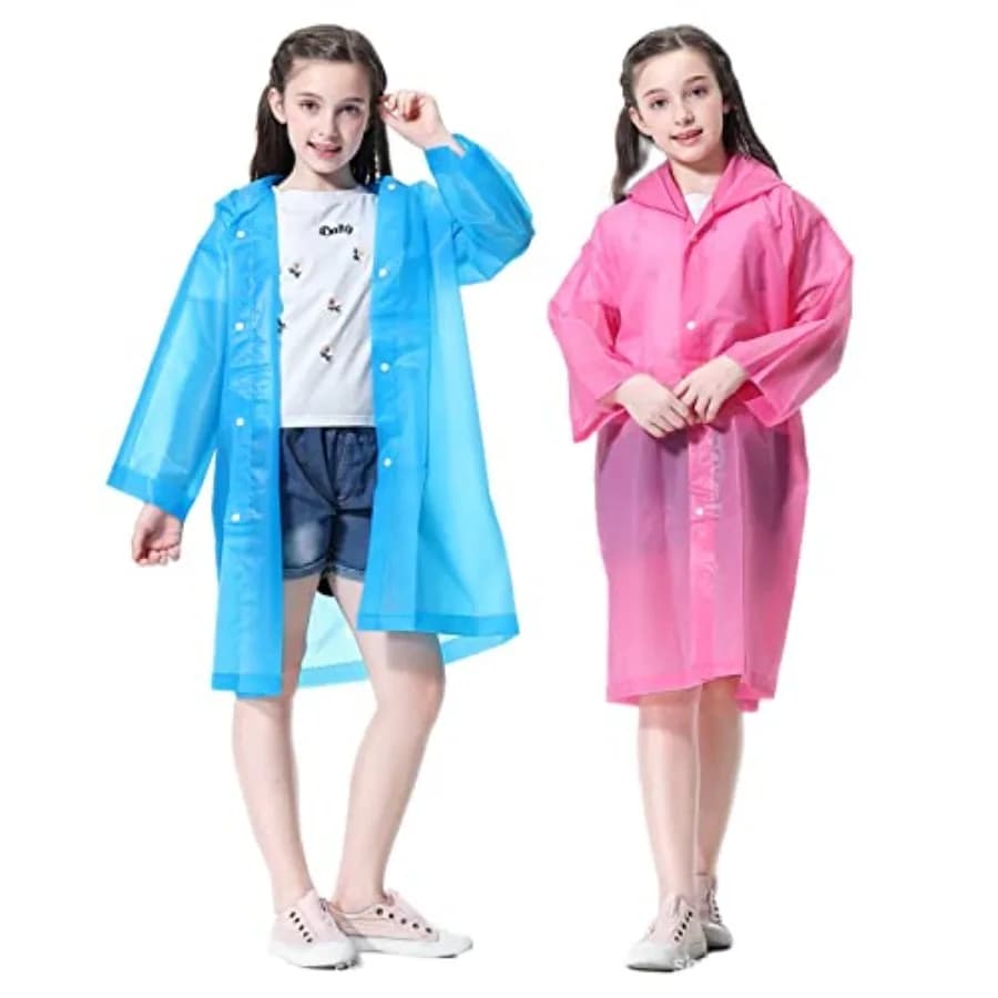 Rain Poncho for Raincoat, 2-5 Pack Reusable EVA Rain Coats for 6-14 Boys Girls, Rain Jackets Gear with Hood