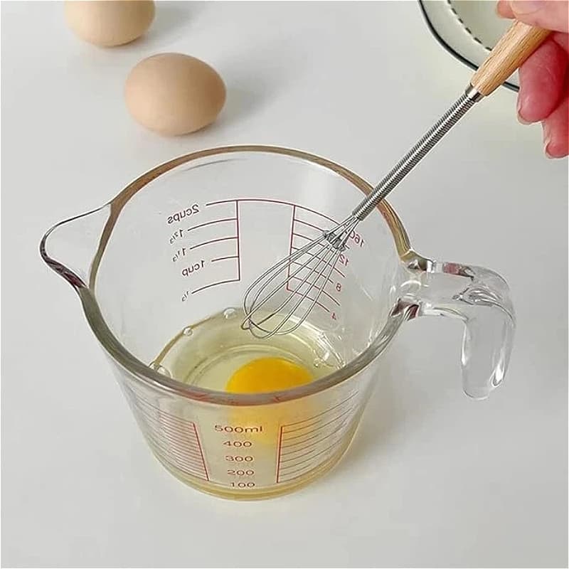 Frusta per Uova in Acciaio Inox con Manico in Legno di Faggio, Mixer Manuale Durevole per Uso Domestico, Mini Frusta per Torte e Creme