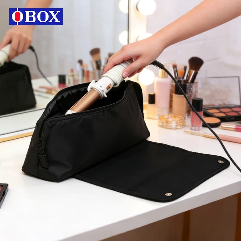 OBOX Curling Iron & Cosmetic Organizer Bag | Large Capacity Zipper Makeup Case for Hairspray, Clips & All Your Beauty Essentials