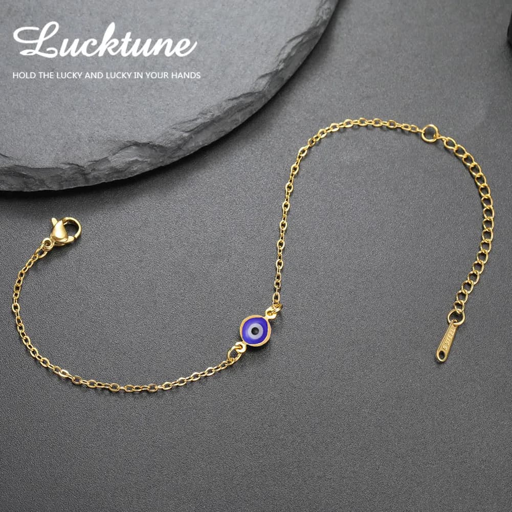 Braccialetti Lucktune in Acciaio Inossidabile con Occhio Turco per Donne, Bracciale Portafortuna con Occhio Blu Piatto, Gioielli Pulsera Regalo