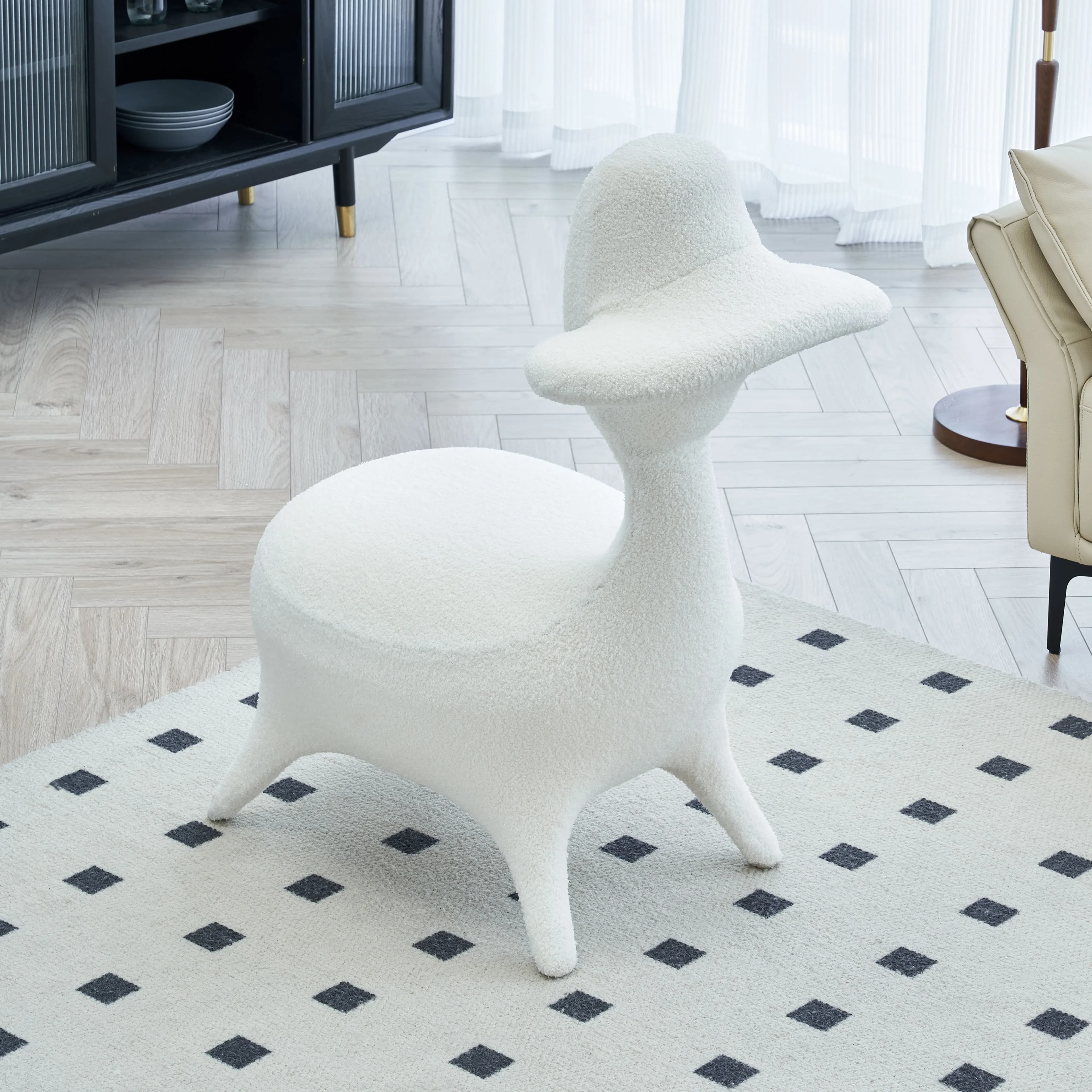 Sedia da Gaming in Tessuto Sherpa Effetto Lana di Agnello Beige, Poltrona Imbottita per Sala Giochi, Nessun Montaggio Richiesto