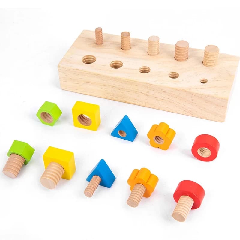 Giocattoli in Legno Montessori, Set di Dadi e Bulloni Colorati, Gioco Educativo per Bambini per Abilità Motorie Fini, Cognizione e Abbinamento delle Dimensioni