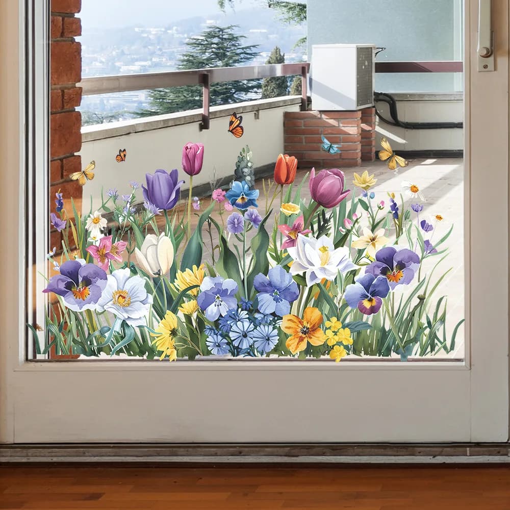Specchi decorativi per fiori di piante Adesivi murali per bambini per la decorazione della stanza della ragazza Decorazione del bagno Carta da parati adesiva Decorazione della parete