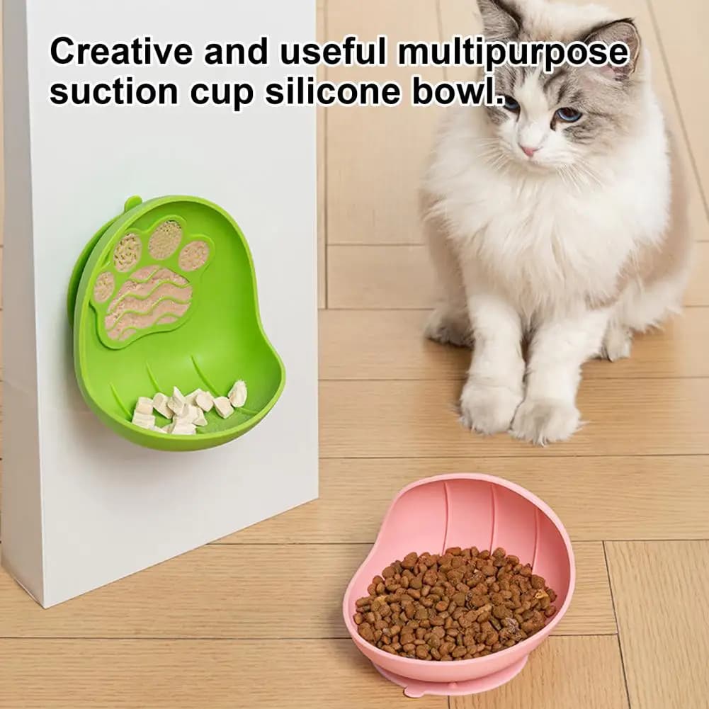 Cat Whisker Bowl Suction Cup Cat Bowl for Indoor Use Silicone Slow Feeder Lick Bowl Wall Mounted Pet Food Feeder for Dry Wet