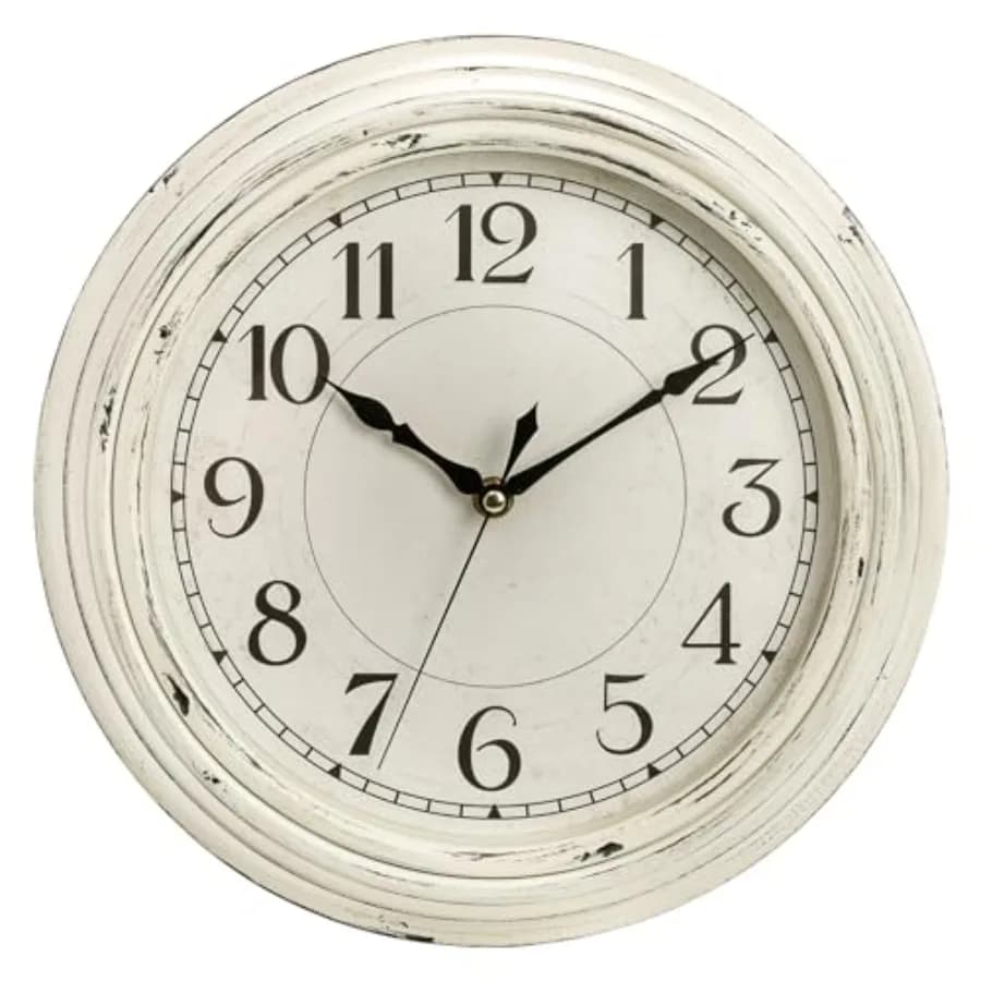Silent Wall Clock, 12 Inch Vintage Non Ticking Quartz Battery Operated Round Clock, Rustic Wall Clock for Living Room Kitchen H