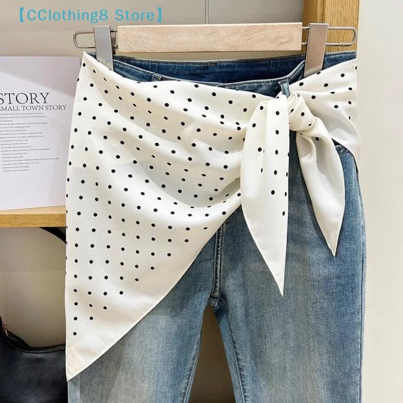 Sciarpa triangolare stampata a pois, accessorio da donna per abbigliamento a strati, cintura per jeans, cintura in vita, da viaggio, per abbinare a camicie【AliS8】