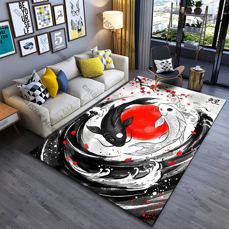 Harmony balance nature koi fish carpet Yoga living room room decor children's crawling mat doormat area rug games mat