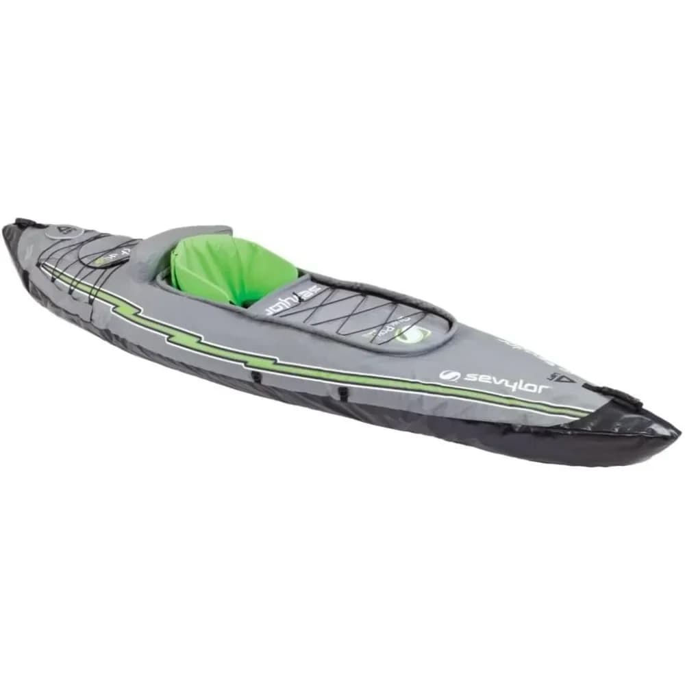 % un kayak gonfiabile per 1 persona in poliestere PVC con pompa a mano, pagaia, valvole a doppia chiusura e facile