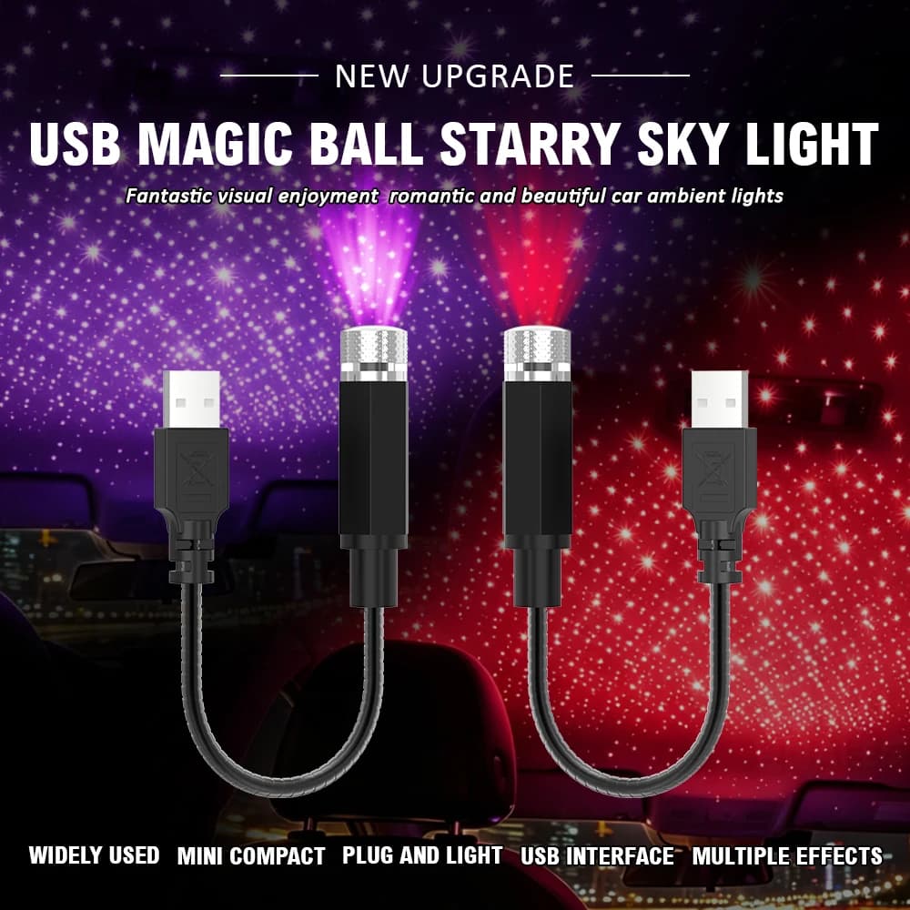 Proiettore LED USB per Tetto Auto, Luce Notturna Cielo Stellato, Regolabile a 360 Gradi per Tetto Auto e Decorazione Soffitto Camera