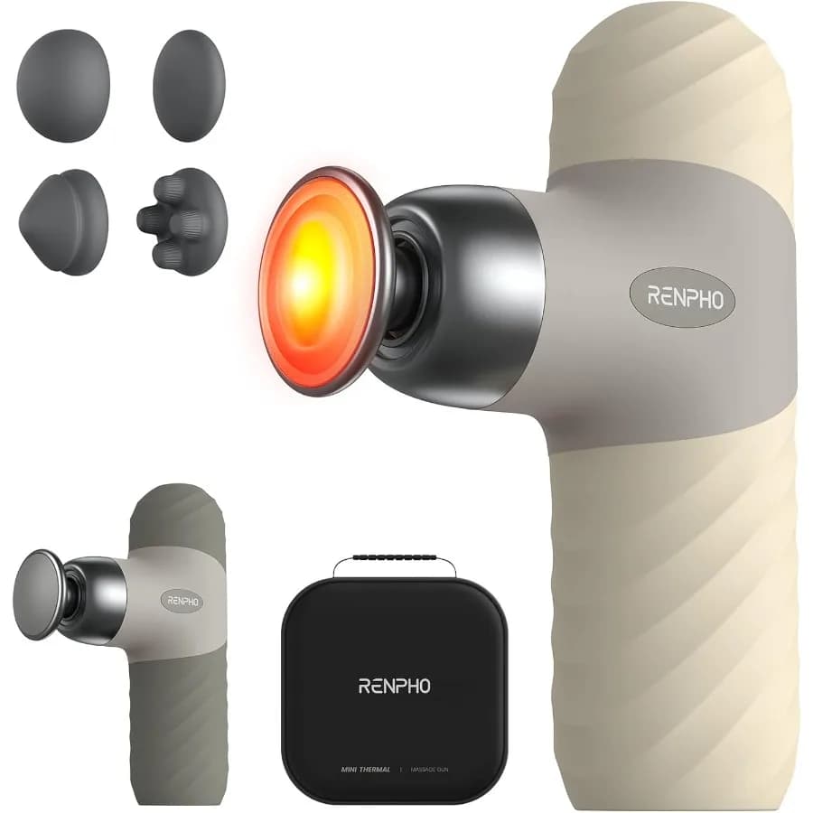 Mini heat massage gun for targeted muscle relief: portable percussion massager for deep fabrics with adjustable intensity