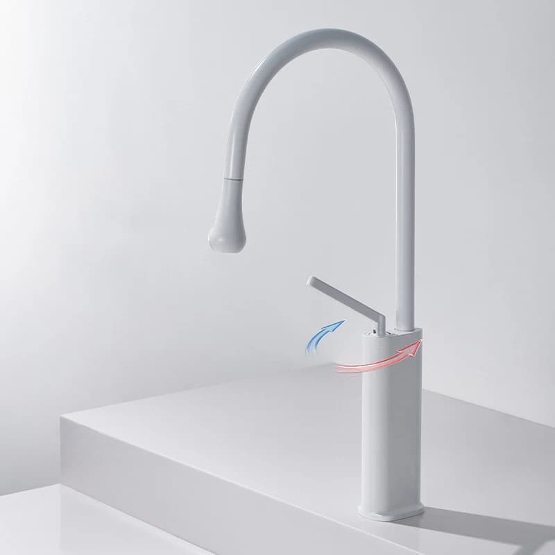Rubinetto per lavello da cucina estraibile bianco/nero Miscelatore per acqua calda fredda montata su piano Rubinetto per cucina con testa di spruzzatore a flusso di rotazione a 360°